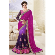 Glamorous Tricolored Embroidered Lehenga Sari 